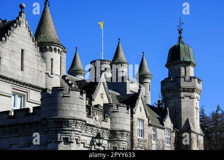 Balmoral Castle in the Highlands of Aberdeenshire, Scotland. Residence of the British royal family, it is an example of Scottish baronial architecture Stock Photo