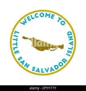 Welcome to Little San Salvador Island stamp. Grunge island round stamp with texture in Gummy Dolphins color theme. Vintage style geometric Little San Stock Vector