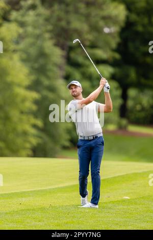 Wyndham Clark hits from the second tee during the first round of the ...