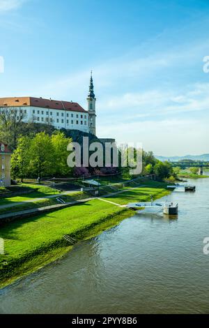 Beautiful spring walk in the Czech border town of Decin along the Elbe - Bohemian Switzerland - Czech Republic Stock Photo