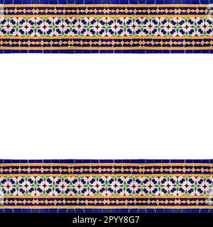 Maroccan wall decorations with colored ceramic tiles called azulejos with a geometric design against a white background - image with copy space. Stock Photo