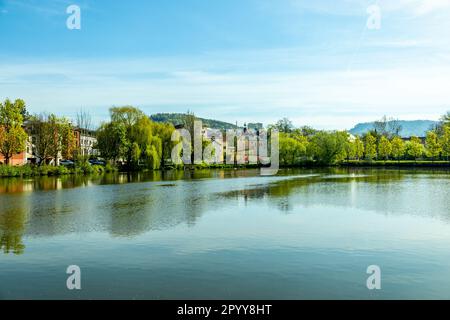 Beautiful spring walk in the Czech border town of Decin along the Elbe - Bohemian Switzerland - Czech Republic Stock Photo