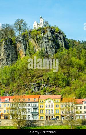 Beautiful spring walk in the Czech border town of Decin along the Elbe - Bohemian Switzerland - Czech Republic Stock Photo