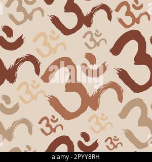 Om, Aum symbol in brushstroke paint seamless pattern illustration. Yoga mantra Om in modern grunge paint line in pastel colors on isolated background. Stock Vector