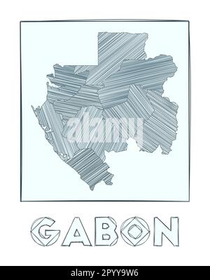 Scribble map of Gabon Sketch Country - Sketch Map Of Gabon Grayscale Hand Drawn Map Of The Country Filled Regions With Hatchure Stripes Vector Illustration 2pyy9w6 