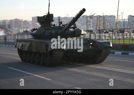 Rehearsal of the Victory Day parade in Moscow. Russian military tanks Stock Photo