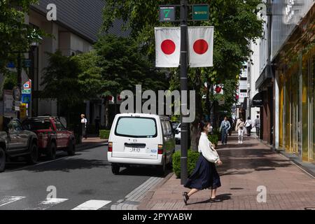 Tokyo, Japan. 2nd May, 2023. Japanese flags decorate a street in Ginza, Tokyo. (Credit Image: © Stanislav Kogiku/SOPA Images via ZUMA Press Wire) EDITORIAL USAGE ONLY! Not for Commercial USAGE! Stock Photo