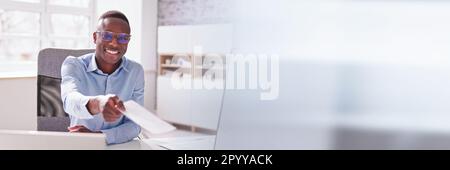 Payroll Cheque. Giving Paycheck Compensation. Check Transaction Stock Photo