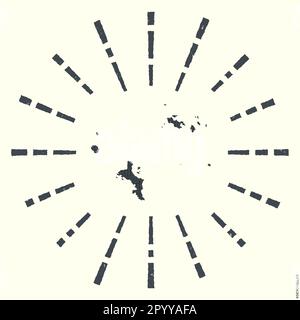 Seychelles Logo. Grunge sunburst poster with map of the island. Shape of Seychelles filled with hex digits with sunburst rays around. Appealing vector Stock Vector