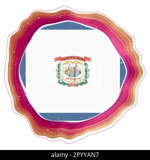 West Virginia flag in frame. Badge of the US state. Layered circular sign around West Virginia flag. Superb vector illustration. Stock Vector