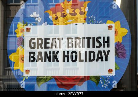 Great British Bank Holiday sign, a reminder of Charles III coronation, Liverpool Stock Photo
