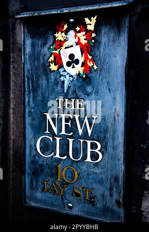 The New Club sign, 10 Tay Street, Perth, Scotland, UK Stock Photo