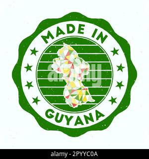 Made in Guyana. Country round stamp. Seal of Guyana with border shape. Vintage badge with circular text and stars. Vector illustration. Stock Vector