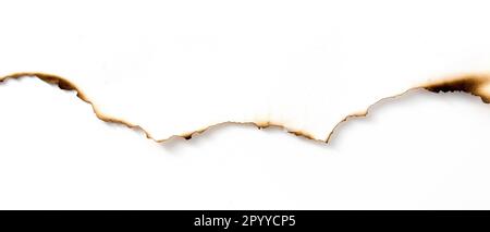 burnt paper on a white background Stock Photo