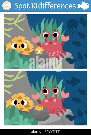 Find differences game. Under the sea black and white educational ...