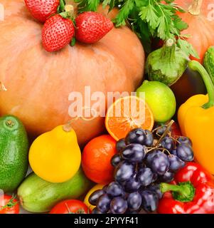 Background from various vegetables and fruits. Stock Photo