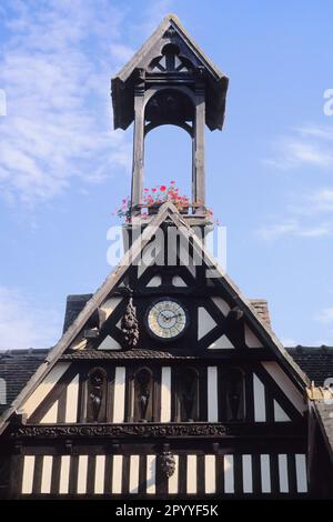 Normandy France timbered house. French Provincial country home roof tower and planted flower box. Architecture Calvados Côte Fleurie Europe Stock Photo