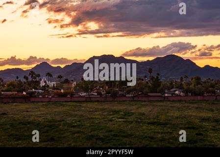 Sunset view of Scottsdale and Paradise Valley from the Loop 101 in Scottsdale, Arizona. Stock Photo