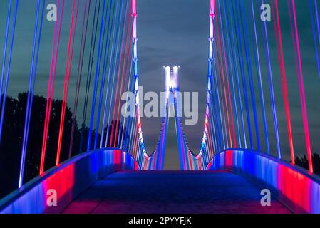 Osijek, Croatia. 05th May, 2023. Photo taken on May 5, 2023. shows the pedestrian bridge illuminated in colors of British flag ahead of coronation of King Charls III. Photo: Davor Javorovic/PIXSELL Credit: Pixsell/Alamy Live News Stock Photo