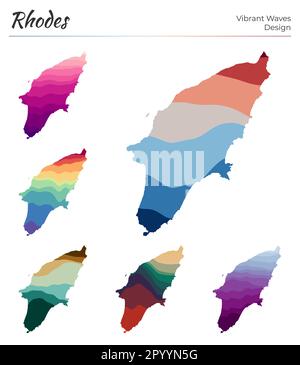 Rhodes map. Collection of maps of Rhodes in dotted style. Borders of ...