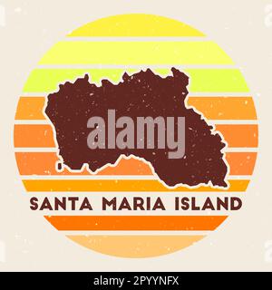 Santa Maria Island logo. Sign with the map and colored stripes, vector illustration. Stock Vector