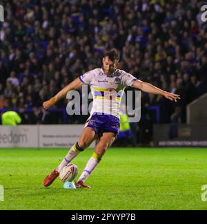 Warrington, Cheshire, England 5th May 2023. Warrington's Stefan Ratchford scoring a goal, during Warrington Wolves V Wakefield Trinity , at the Halliwell Jones Stadium, in the Betfred Super League Stock Photo