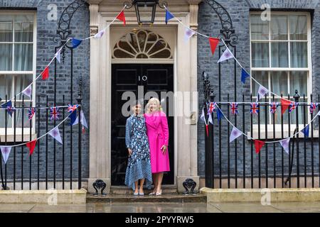 London, UK. 05th May, 2023. US First Lady Jill Biden (R) meets with the UK Prime Minister's wife Akshata Murtyin at 10 Downing Street in London, United Kingdom on the Eve of King Charles III Coronation, April 5, 2023. US First Lady Jill Biden represents US at King Charles III coronation on April 6. Photo by Simon Walker/No 10 Downing Street/UPI Credit: UPI/Alamy Live News Stock Photo