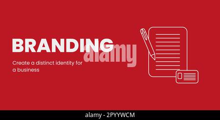 Branding Banner on Red Background. Stylish Identity Banner with White Text and Icon for Business Stock Vector