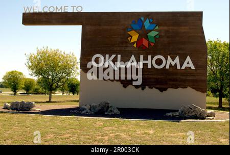 Welcome to Oklahoma sign at the OK Welcome Center, USA. Stock Photo