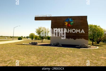 Welcome to Oklahoma sign at the OK Welcome Center, USA. Stock Photo