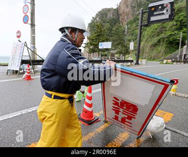 A national road Route 249 is closed due to falling rocks caused by