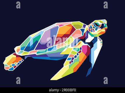 colorful turtle in pop art style Stock Vector