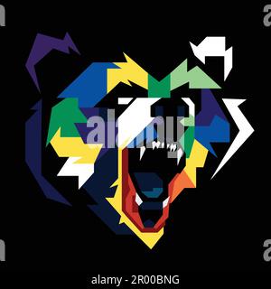 colorful bear head in pop art style Stock Vector