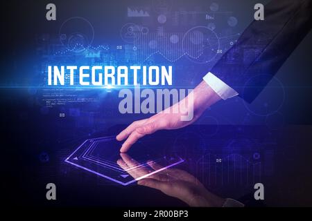 Hand touching digital table concept Stock Photo