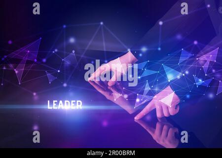 Businessman touching huge screen concept Stock Photo
