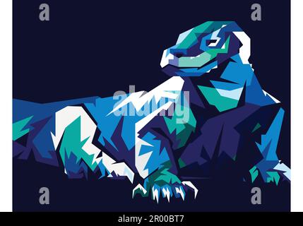 fullblue komodo dragon in pop art style Stock Vector
