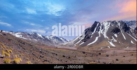 Scenic mountains near Mendoza Argentinian Andes, Tour to Aconcagua called Alta Montana. Stock Photo