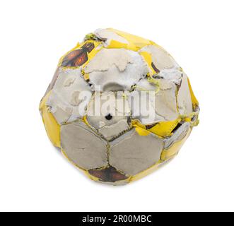 Broken soccer ball isolated on white background Stock Photo