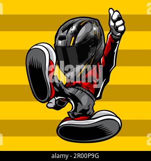 cartoon boy wearing motorcycle helmet template Stock Vector