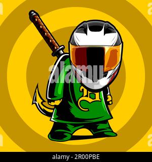 cartoon boy wearing motorcycle helmet template Stock Vector