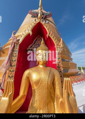 Buddha image at Wat Hong Thong, Bang Pakong, Chachoengsao, Thailand. Wat Hong Thong is a Buddhist temple that is now standing on stilts out in the sea Stock Photo