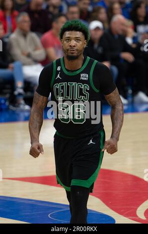 PHILADELPHIA,PA - MAY 5: Marcus Smart #36 of the Celtics celebrates during the Round 2 Game 3 of the Eastern Conference Semi-Finals 2023 NBA Playoffs between Boston Celtics and Philadelphia 76ers on May 5, 2023 at the Wells Fargo Center in Philadelphia, PA. (Photo by Stephen Nadler/PxImages) Stock Photo