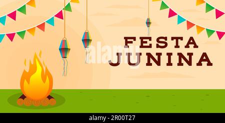 festa junina horizontal banner background in flat design Stock Vector
