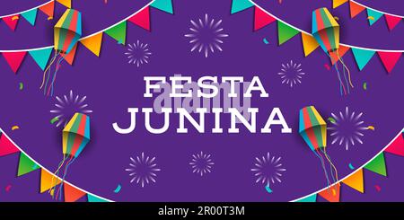 flat design festa junina horizontal banner with decorative Stock Vector