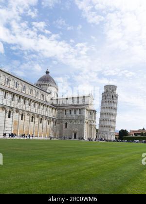 italy , Pisa, 30 -04-2023 : LANDSCAPE Piazza del Duomo with fanous cathedral and tilting tower. Pisa, Italy Stock Photo