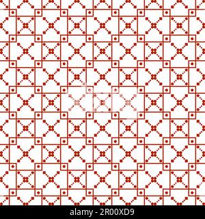 Elegant geometric pattern with small red dots and squares on a clean white background Stock Photo