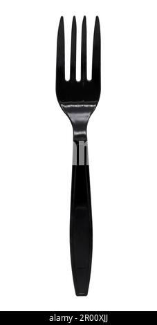 Black plastic fork isolated on white background Stock Photo