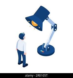 Flat 3d Isometric Businessman Standing in Light Spot of Lamp. Stand out From The Crowd and Chosen Concept. Stock Vector