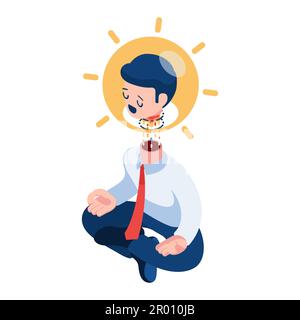 Flat 3d Isometric Businessman Head Got Idea and Launch from Body. Business Idea Concept Stock Vector