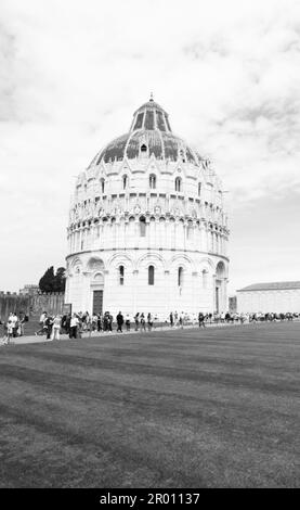 italy , Pisa, 30 -04-2023 : LANDSCAPE Piazza del Duomo with fanous cathedral and tilting tower. Pisa, Italy Stock Photo